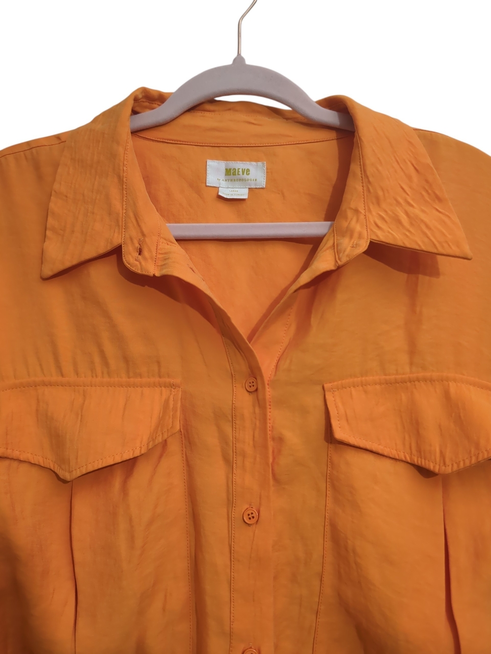Anthropologie Maeve Tangerine Oversized Button Down Utility Shirt L Dopamine - Picture 2 of 8